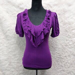 Mango Basic Women's Purple Raffle Neck Blouse Top Size S